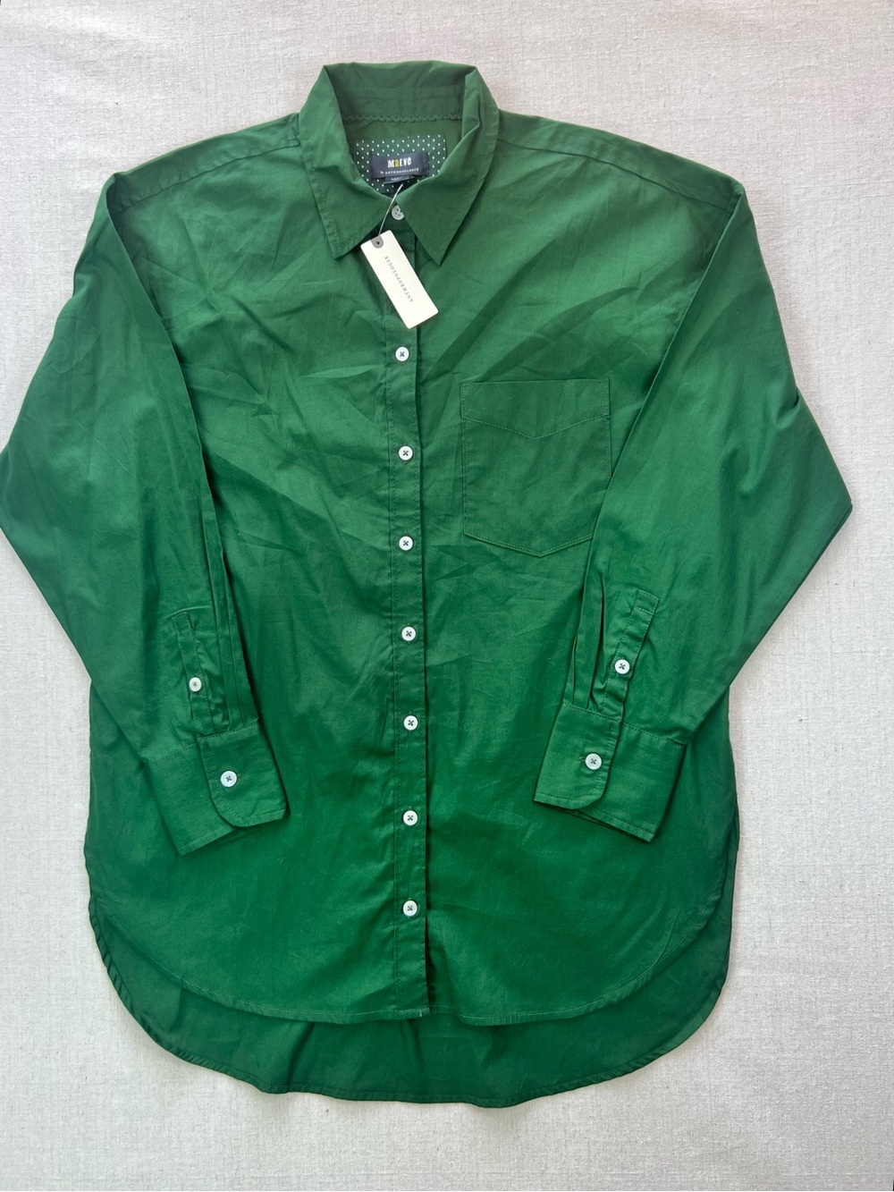 Women's Kelly Green Button-Up Shirtdress Classic Comfy Long Sleeve- Size S NWT